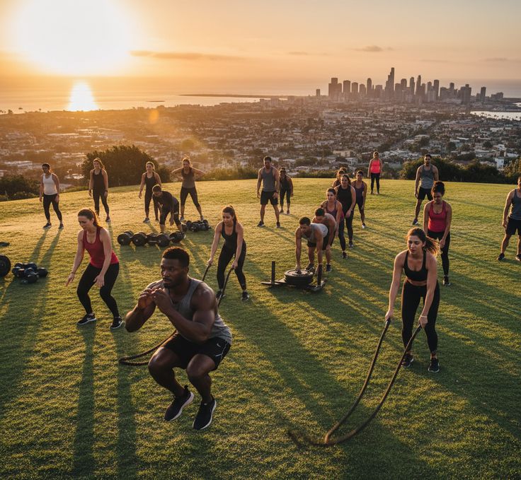 Diagram showing seasonal outdoor fitness program structure across spring summer and autumn